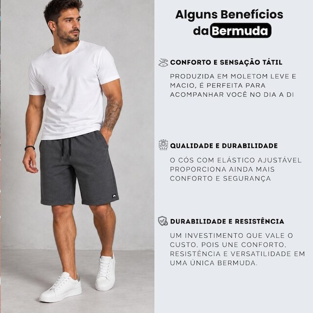 Bermuda Masculina Moletinho Short Moletom Dagg Algodão Lisa Com Bolsos