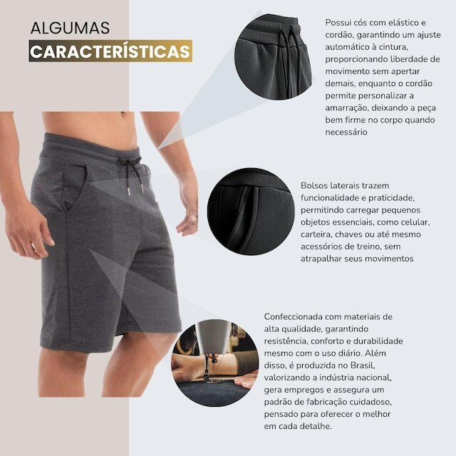 Bermuda Masculina Moletinho Short Moletom Dagg Algodão Lisa Com Bolsos