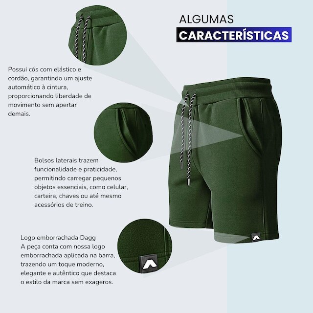 Bermuda Masculina Moletinho Short Moletom Dagg Algodão Lisa Com Bolsos