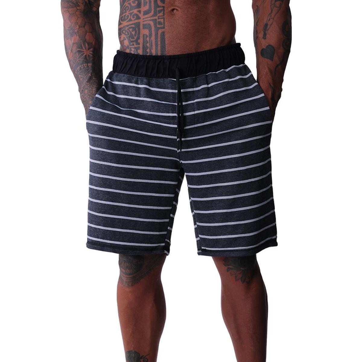 Bermuda Masculina Moletom MXD Conceito Limitada Preto Listras Brancas Menor preço em Bermuda Masculina Moletom MXD Conceito Limitada Preto Listras Brancas