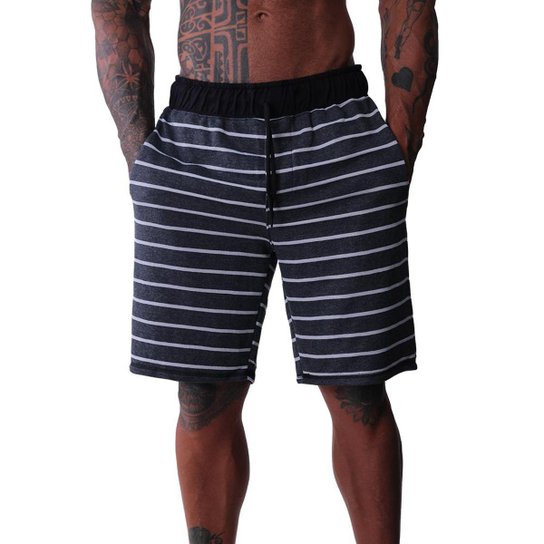 Bermuda Masculina Moletom MXD Conceito Limitada Preto Listras Brancas - Preto+Branco Menor preço em Bermuda Masculina Moletom MXD Conceito Limitada Preto Listras Brancas - Preto+Branco