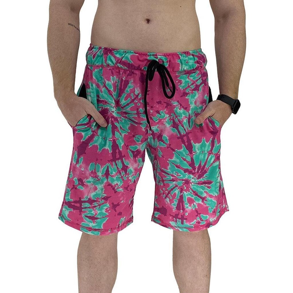 Bermuda Masculina Moletom MXD Conceito Limitada Tie Dye Rosa e Azul Bebê