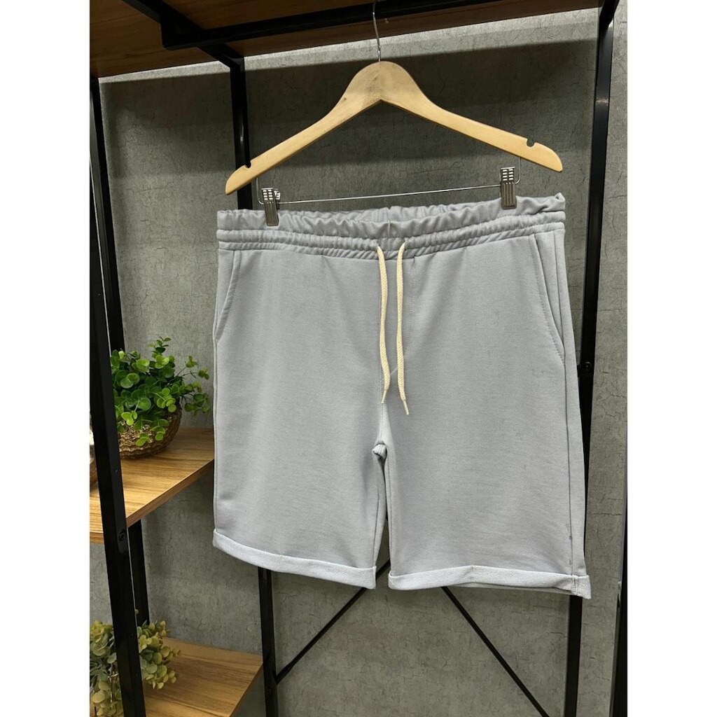 Bermuda Masculina Moletom Sustentável Barra Dobrada Azul Sustentável