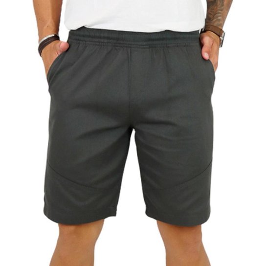Bermuda Masculina Sarja Ajuste Elastico - Chumbo Menor preço em Bermuda Masculina Sarja Ajuste Elastico - Chumbo