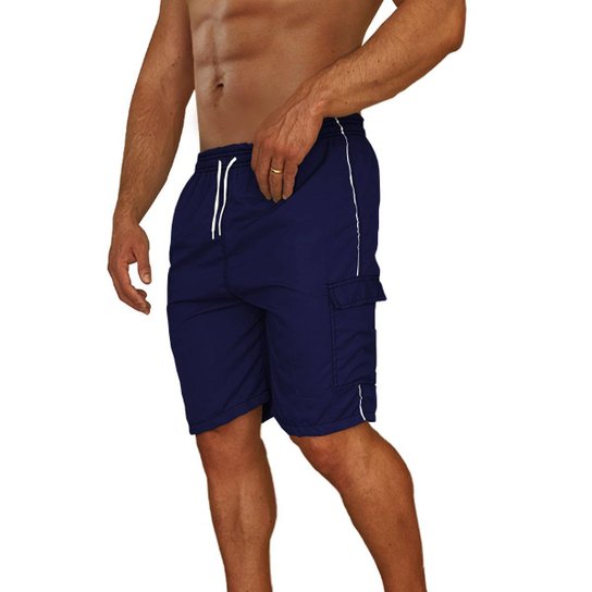 Bermuda Masculina Tactel Academia Corrida Musculação 3 Bolsos - Azul Escuro Menor preço em Bermuda Masculina Tactel Academia Corrida Musculação 3 Bolsos - Azul Escuro