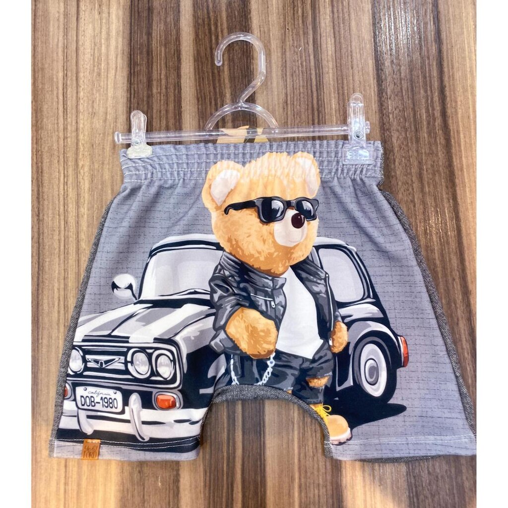 Bermuda Menino Bebê YohLord Rock Urso