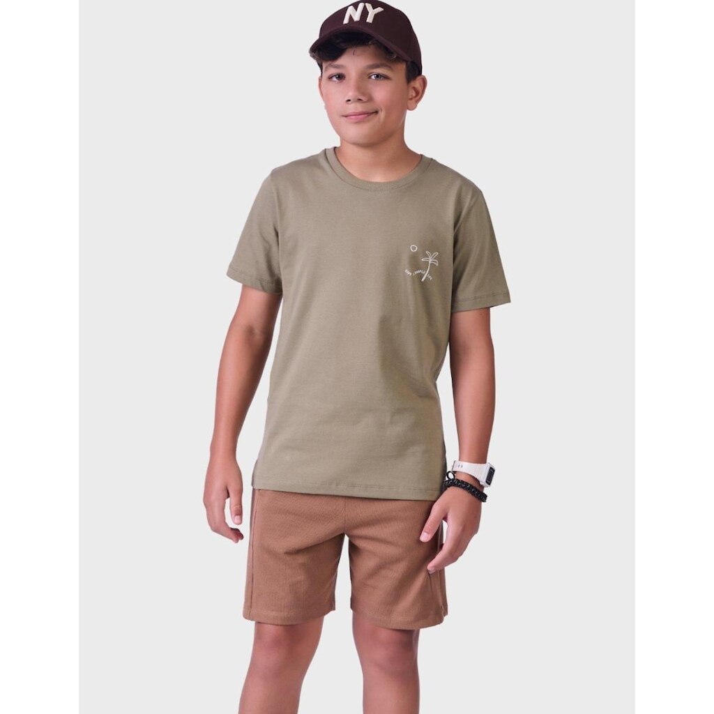 Bermuda Moletinho Estilo Efeito Tricot Marrom Com Detalhes Tropicais De Verão Masculino 4 a 18