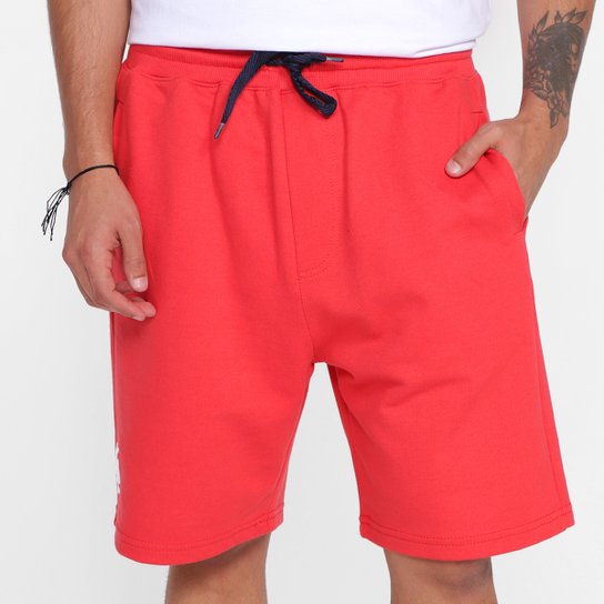 Bermuda Moletom Industrie Estampada Masculina - Vermelho Menor preço em Bermuda Moletom Industrie Estampada Masculina - Vermelho