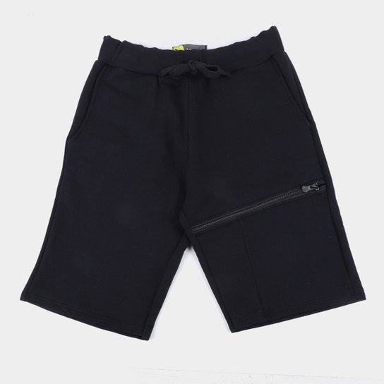Bermuda Moletom Juvenil Lemon Básico Zíper Masculina - Preto Menor preço em Bermuda Moletom Juvenil Lemon Básico Zíper Masculina - Preto