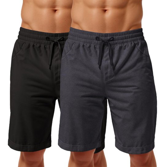 Bermuda Moletom Masculina Bolsos Lisa Cordão Ajustável Kit