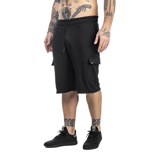 Bermuda Moletom Masculina Overtraining Cargo - Preto Menor preço em Bermuda Moletom Masculina Overtraining Cargo - Preto