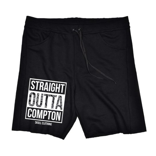 Bermuda Moletom Straight Outta Compton Masculina - Preto Menor preço em Bermuda Moletom Straight Outta Compton Masculina - Preto