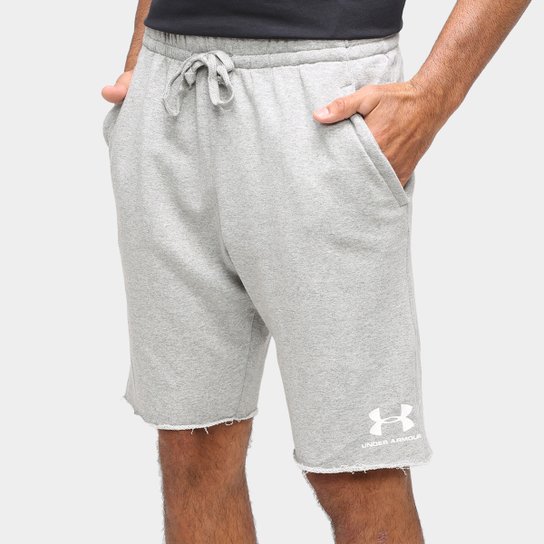 Bermuda Moletom Under Armour Terry Sportst Masculina - Cinza+Branco Menor preço em Bermuda Moletom Under Armour Terry Sportst Masculina - Cinza+Branco