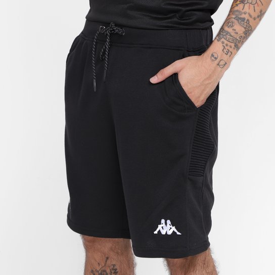 Bermuda Moletom Vasco Kappa Masculina - Preto Menor preço em Bermuda Moletom Vasco Kappa Masculina - Preto