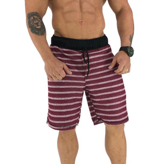 Bermuda MXD Conceito Moletom Do Avesso Listrado Masculina - Vermelho