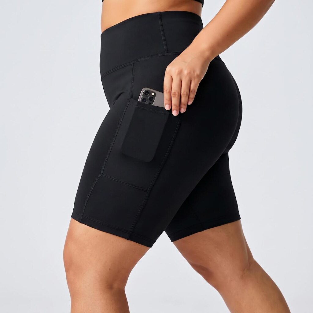 Bermuda Plus Size Feminina Academia com Bolsos Laterais Cós Alto