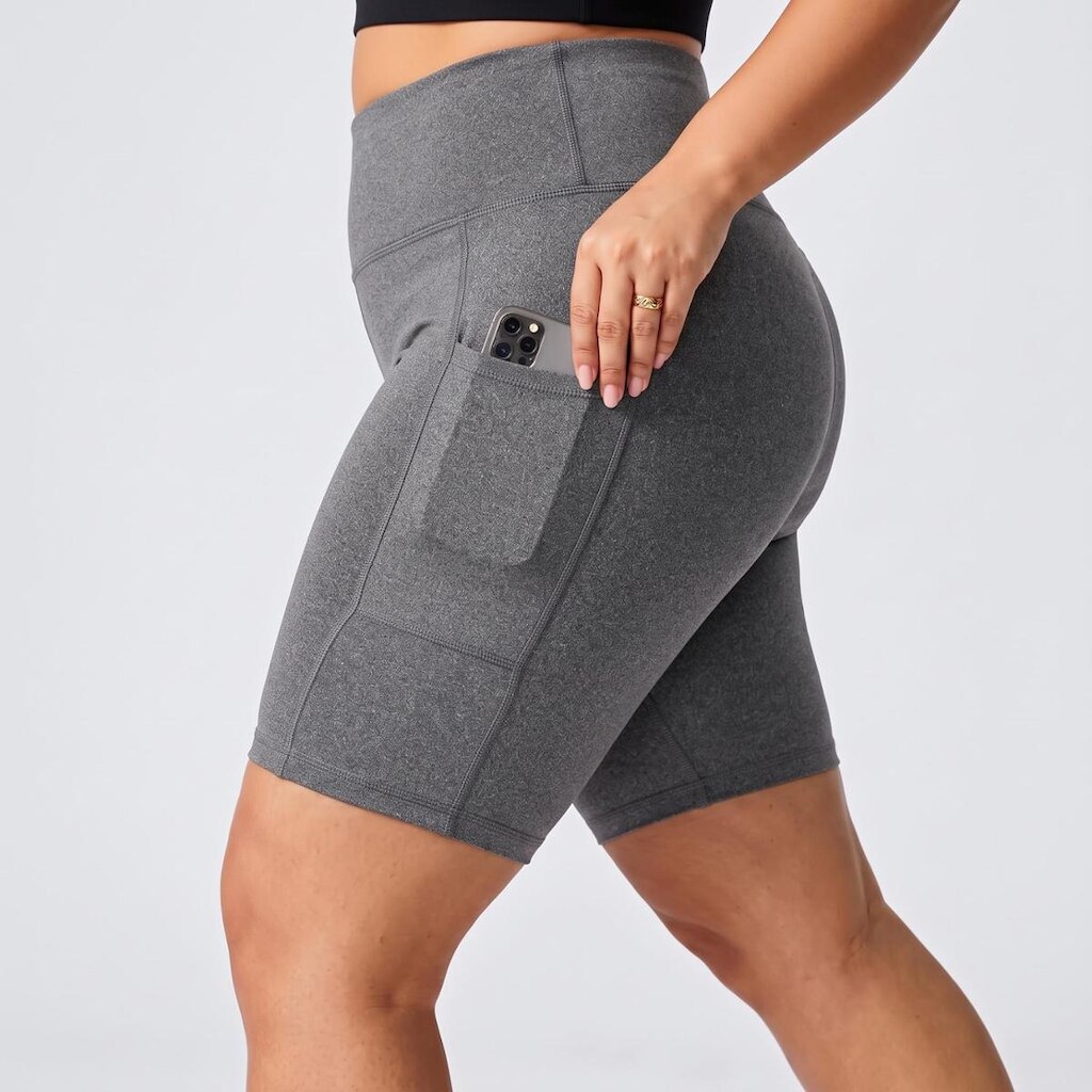 Bermuda Plus Size Feminina Academia com Bolsos Laterais Cós Alto