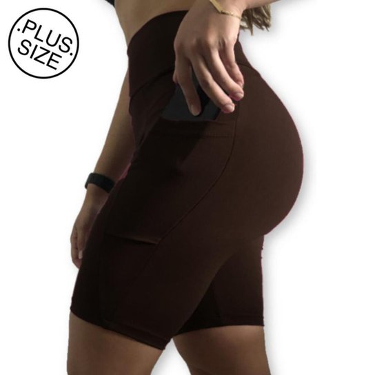 Bermuda Plus Size Heide Ribeiro Fit Bolso para Dispositivos - Marrom Menor preço em Bermuda Plus Size Heide Ribeiro Fit Bolso para Dispositivos - Marrom