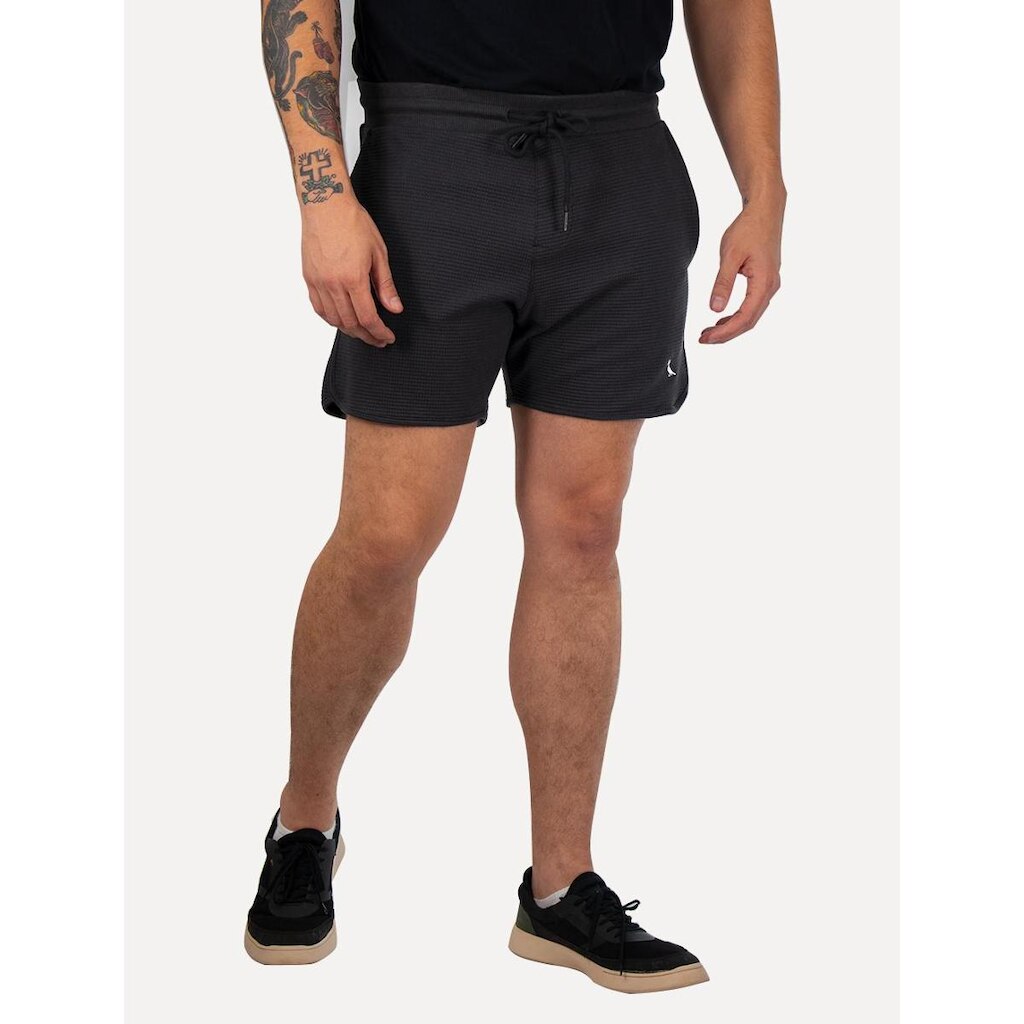Bermuda Reserva Masculina Moletom Malha Textura Waffle Preta