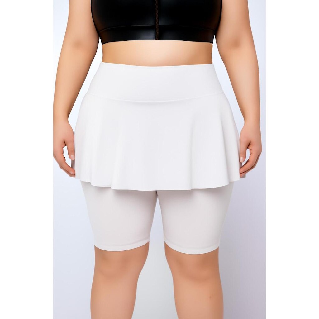 Bermuda Saía Babado Plus Size Tapa Bumbum Fitness Em Suplex WOLFOX