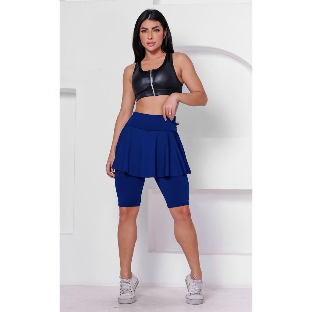 BERMUDA SAIA BABADO SUPLEX CINTURA ALTA FEMININA CONFORTAVEL WOLFOX