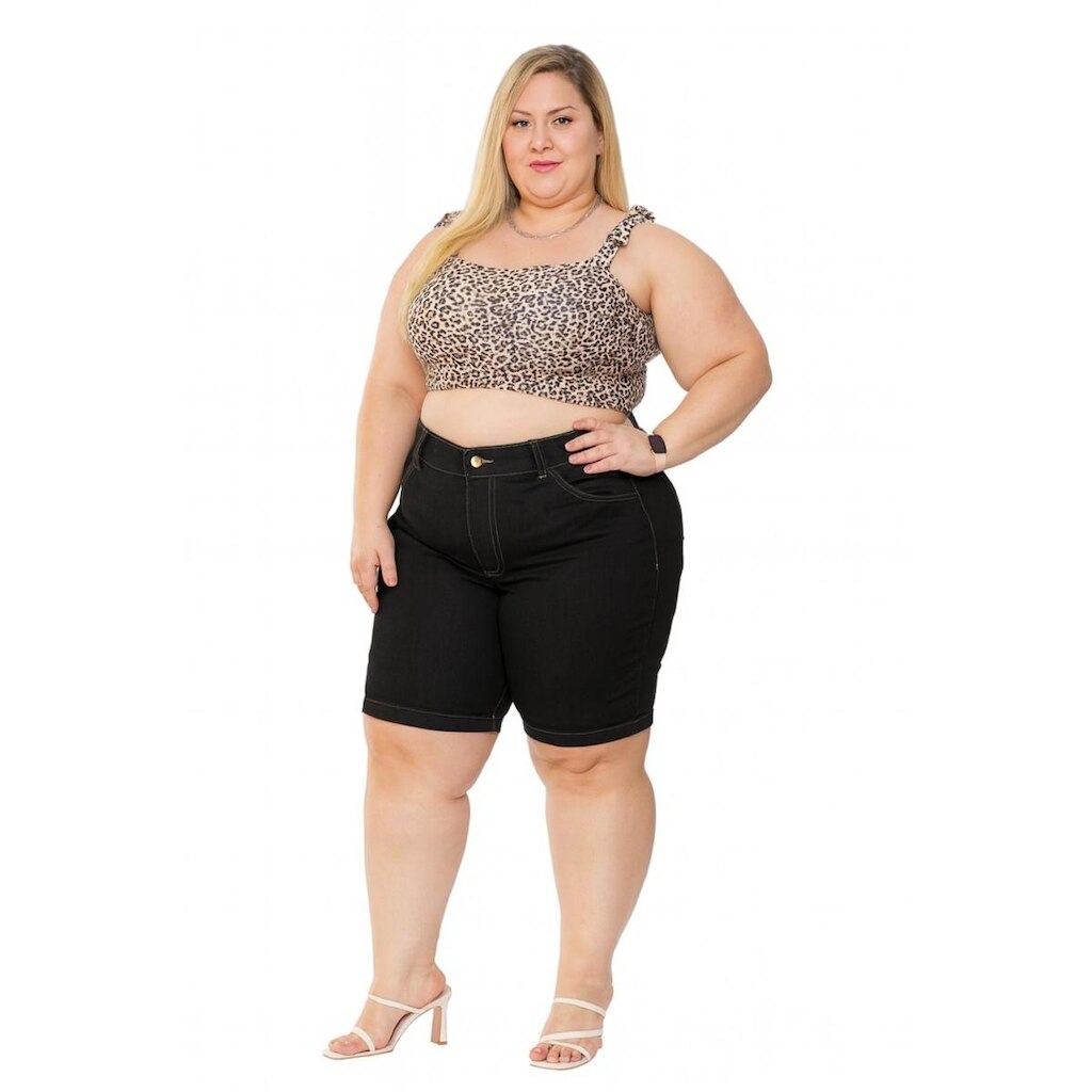 Bermuda Sarja Básica Plus Size Feminina Cintura Alta