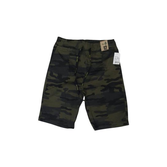 Bermuda Sarja Camuflada Masculina Juvenil - Verde Menor preço em Bermuda Sarja Camuflada Masculina Juvenil - Verde