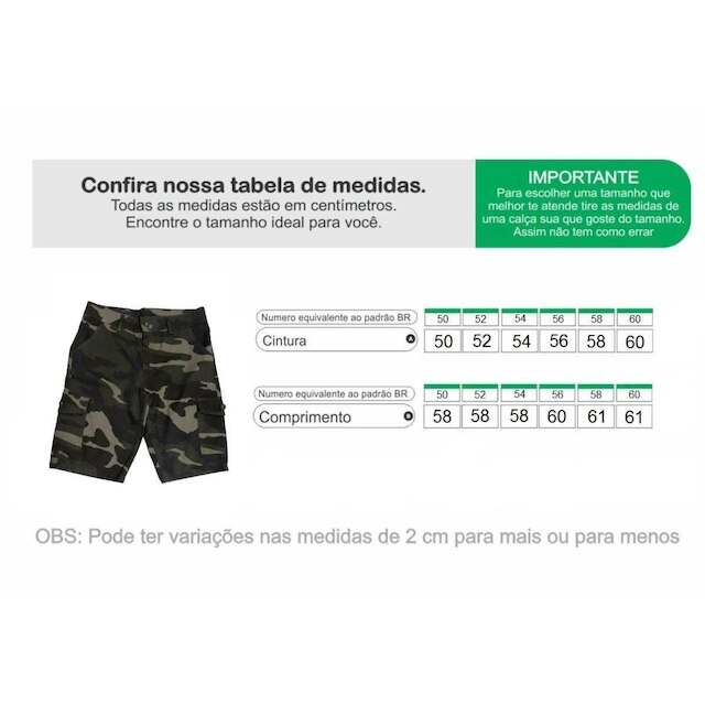 Bermuda Sarja Cargo Camuflada Adulto