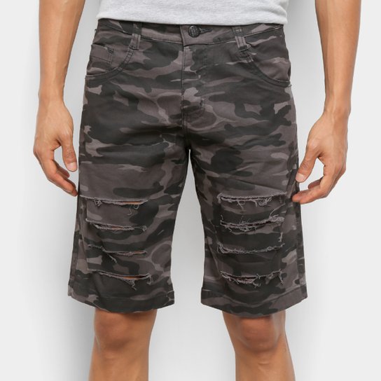 Bermuda Sarja Ecxo Camuflada Masculina - Cinza e Preto Menor preço em Bermuda Sarja Ecxo Camuflada Masculina - Cinza e Preto