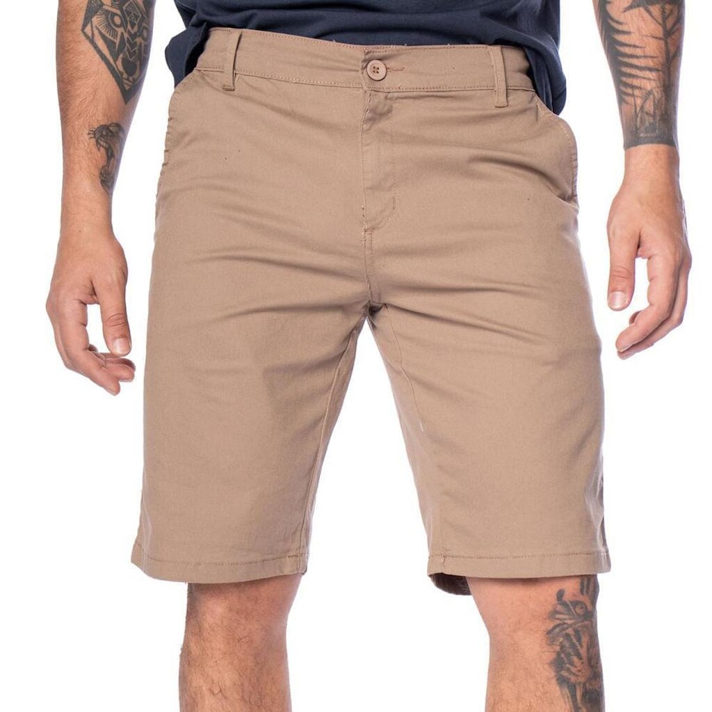Bermuda Sarja Masculina Max Denim Reta Bege