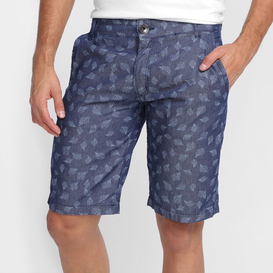 Bermuda Sarja Mucs Estampada Bolso Embutido Masculina - Azul Petróleo Menor preço em Bermuda Sarja Mucs Estampada Bolso Embutido Masculina - Azul Petróleo