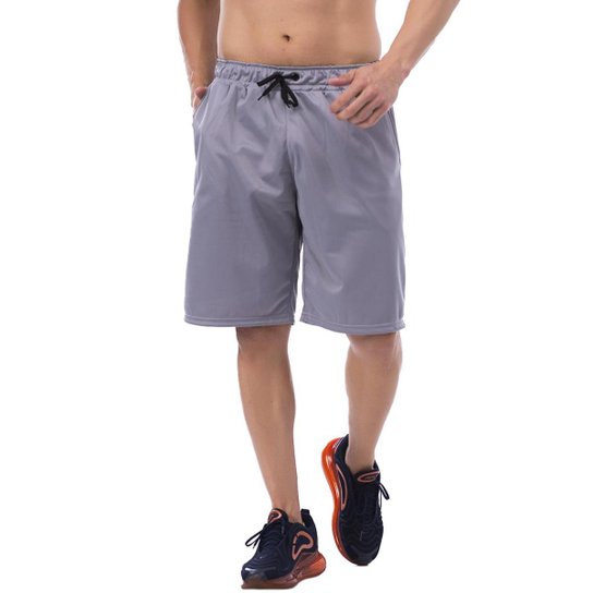 Bermuda Short Basico Masculino de Malha Lisa com Elastico e Bolsos - Cinza Menor preço em Bermuda Short Basico Masculino de Malha Lisa com Elastico e Bolsos - Cinza
