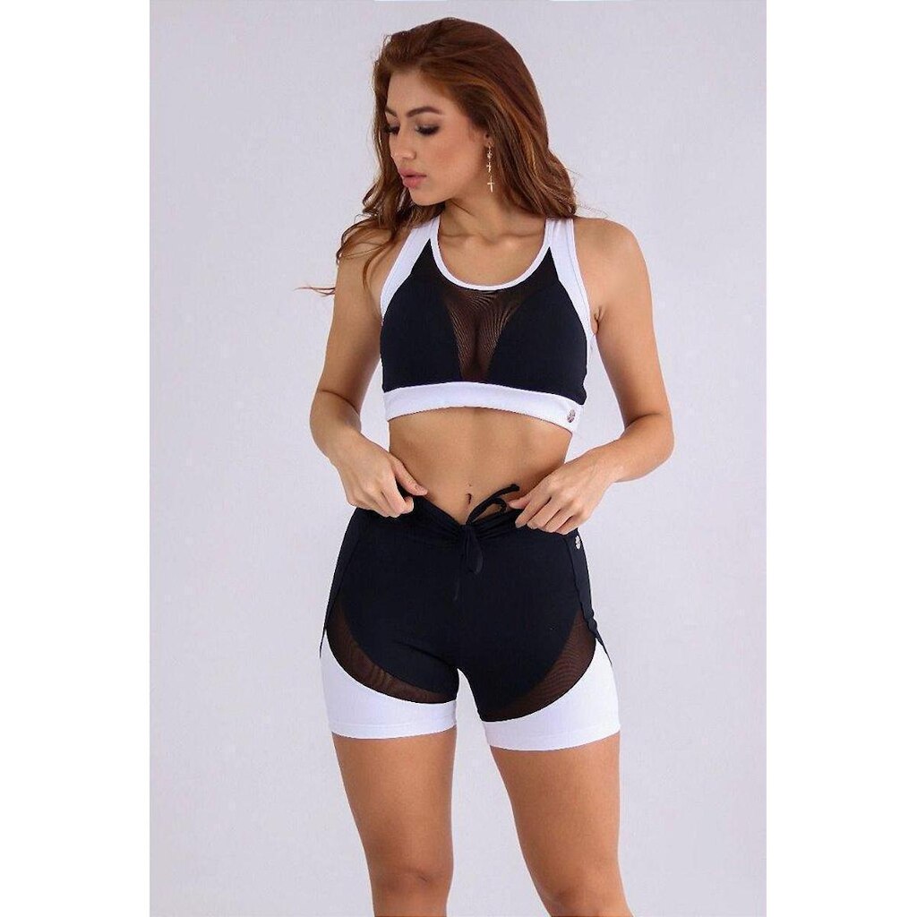 Bermuda Short Sintonia Moove Preto Com Branco
