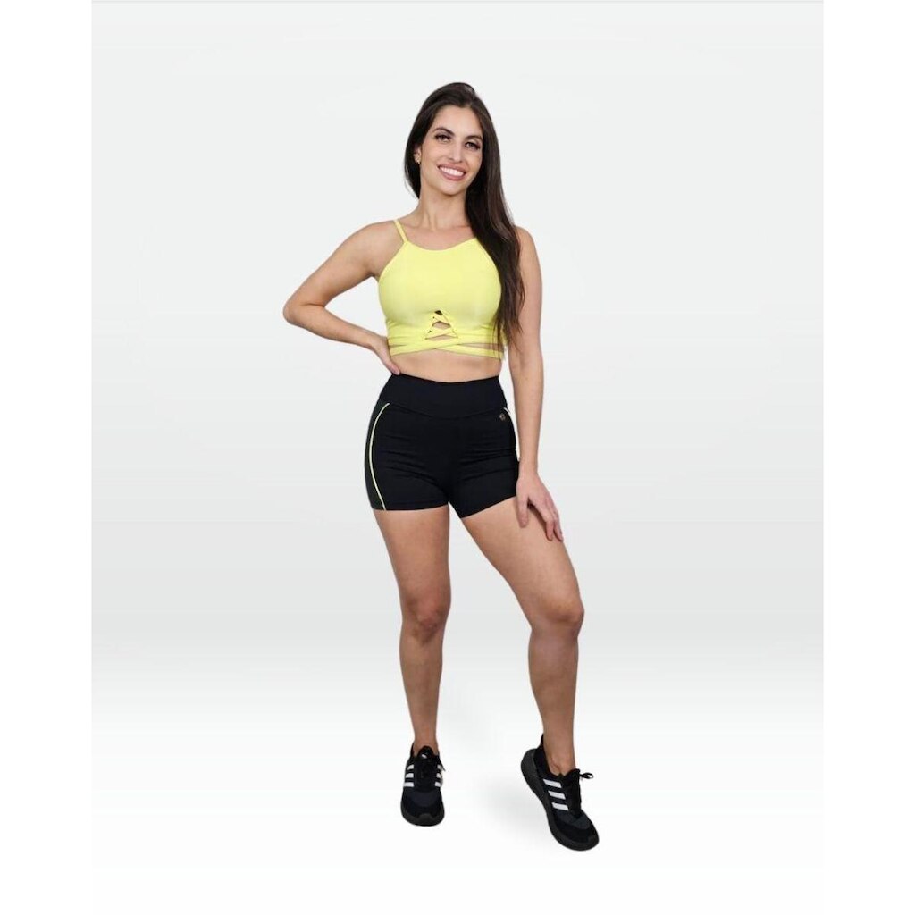 Bermuda Short Sintonia Shape Preto/Amarelo