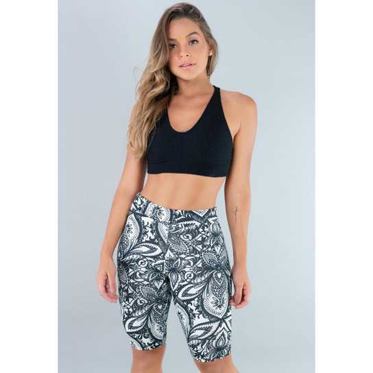 Bermuda Suplex Cintura Alta Fitness Feminino Mvb Modas - Branco+Preto Menor preço em Bermuda Suplex Cintura Alta Fitness Feminino Mvb Modas - Branco+Preto