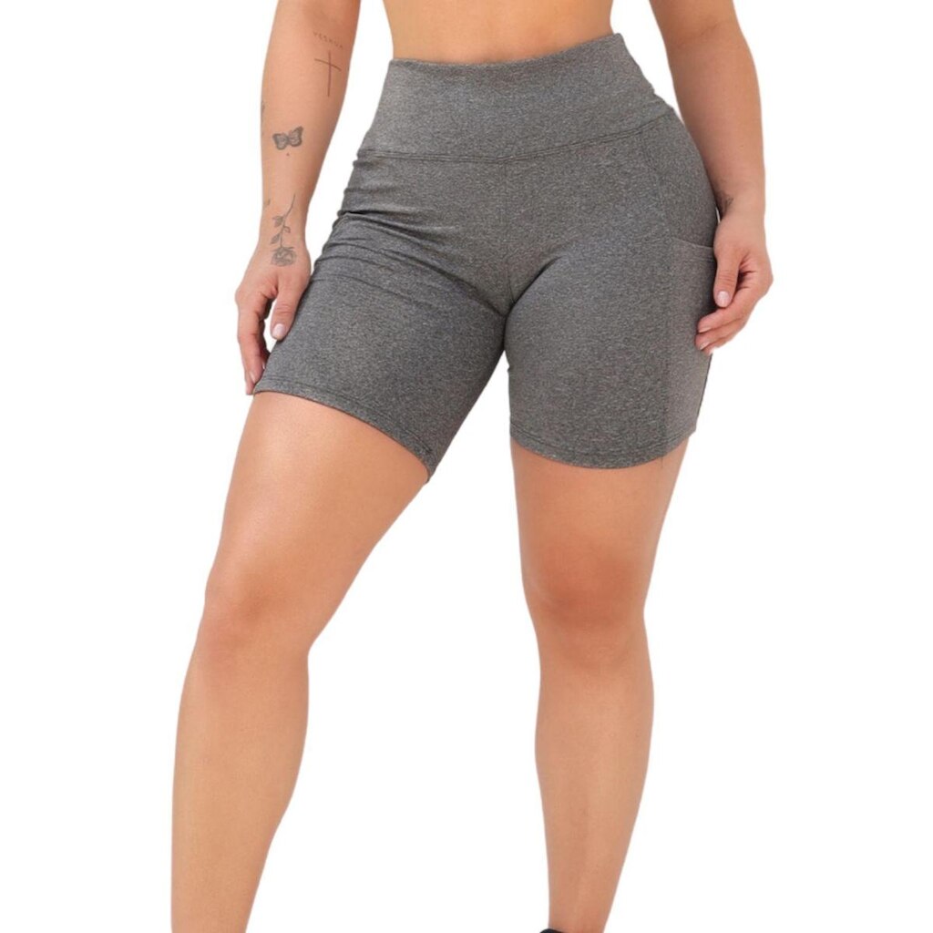 Bermuda Suplex Feminina Academia com Bolso Lateral e Cintura Alta