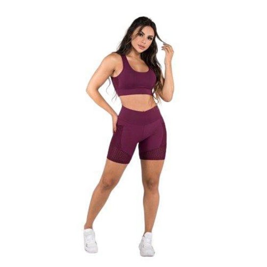 Bermuda Vlast Poliamida Tecido Grosso Zero Transparencia Bolsos Tela Academia Fitness Feminina 1028
