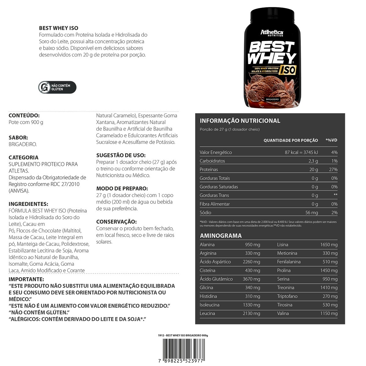 Best Whey Iso Protein Atlhetica Nutrition 900g - 1