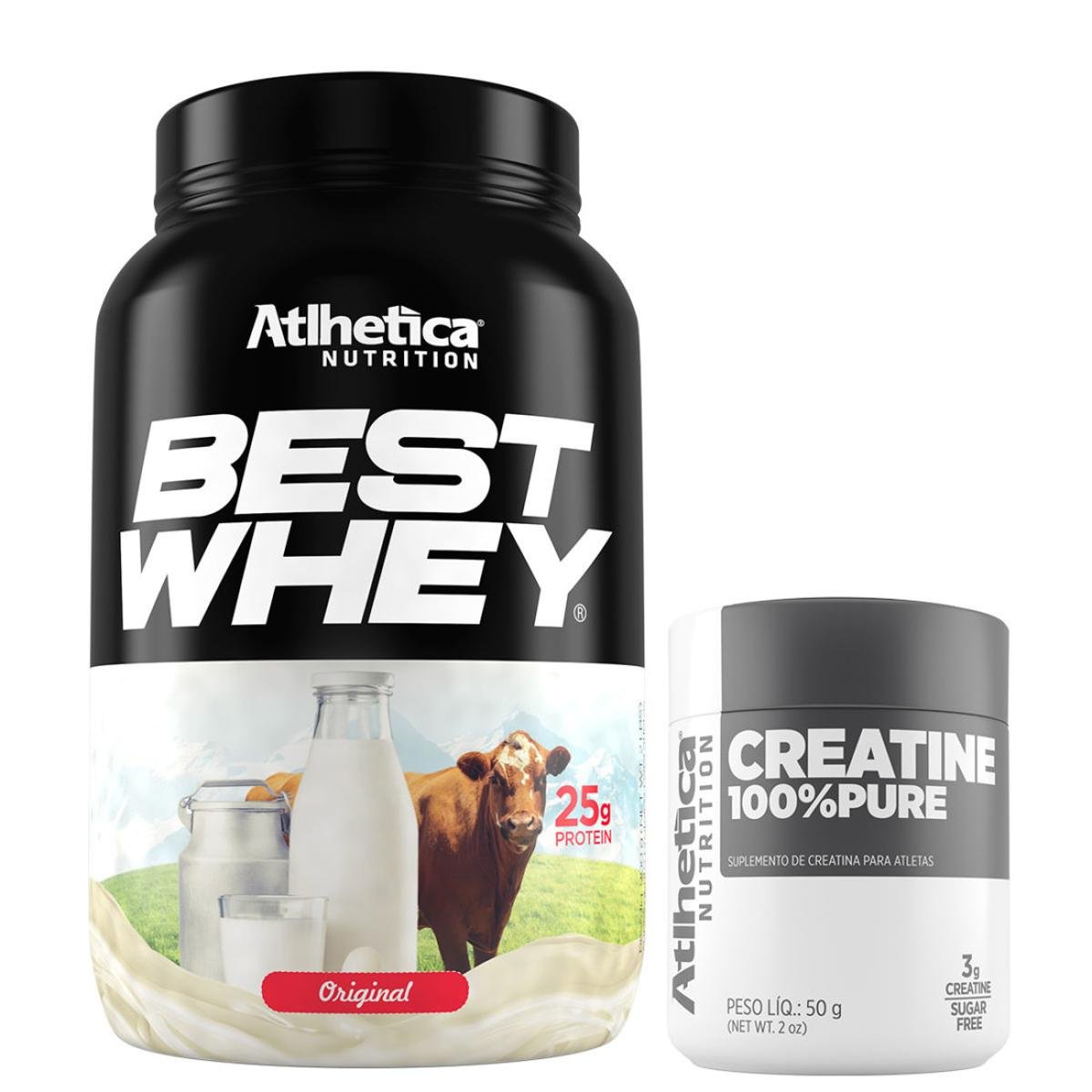 Whey Protein Best Whey Isolado Best Whey Protein 3W 900g + Creatina 100% Pure 50g - Atlhetica