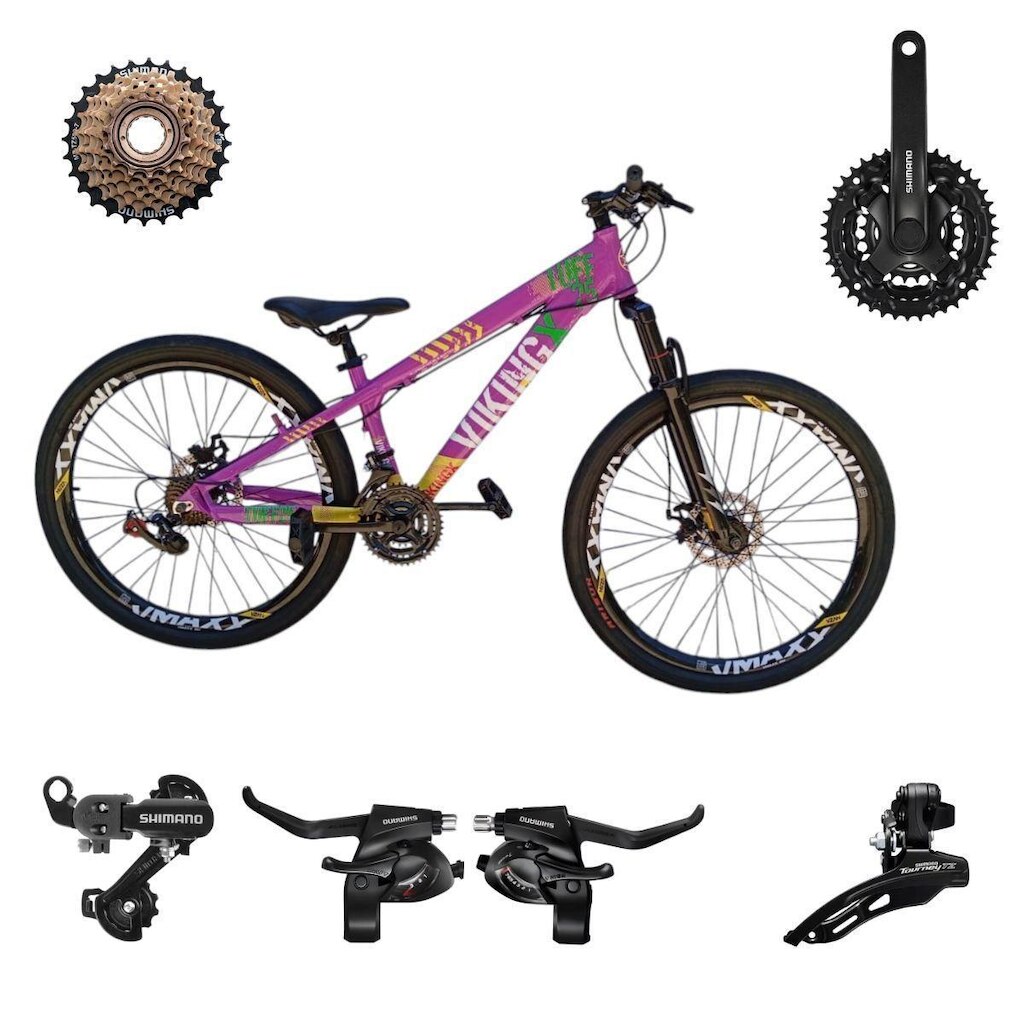 Bicicleta 26 VikingX T25 21  Shimano Pneu Balão Flame