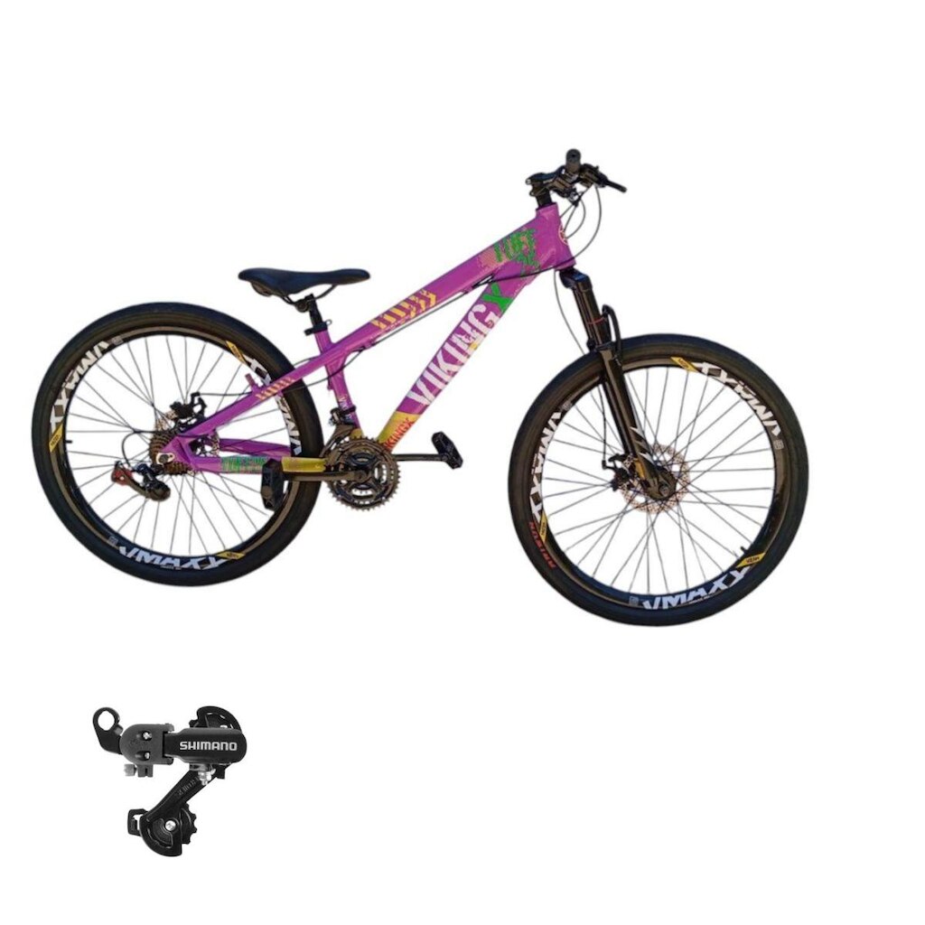 Bicicleta 26 VikingX T25 21v Cambio Traseiro Shimano Pneu Balão Flame