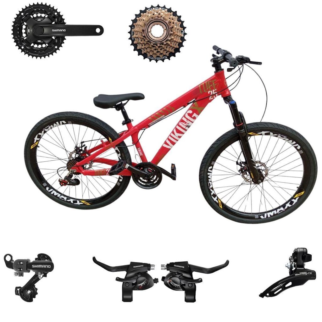 Bicicleta 26 VikingX T25 21v Componentes Shimanos Pneu Aro 26 Balão Preto