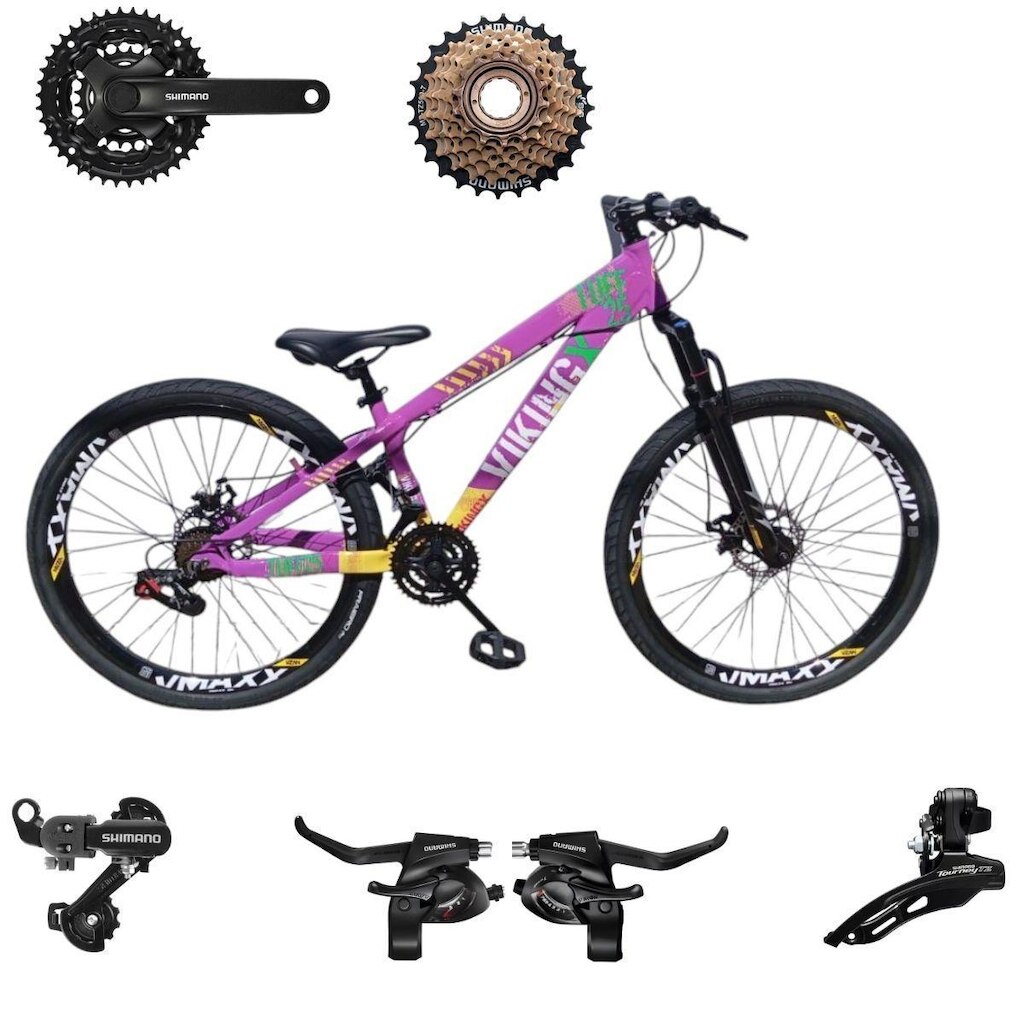 Bicicleta 26 VikingX T25 21v Componentes Shimanos Pneu Aro 26 Balão Preto