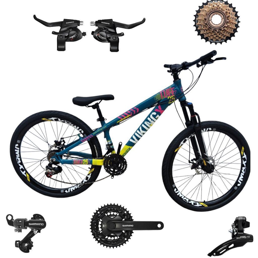 Bicicleta 26 VikingX T25 21v Componentes Shimanos Pneu Aro 26 Balão Preto