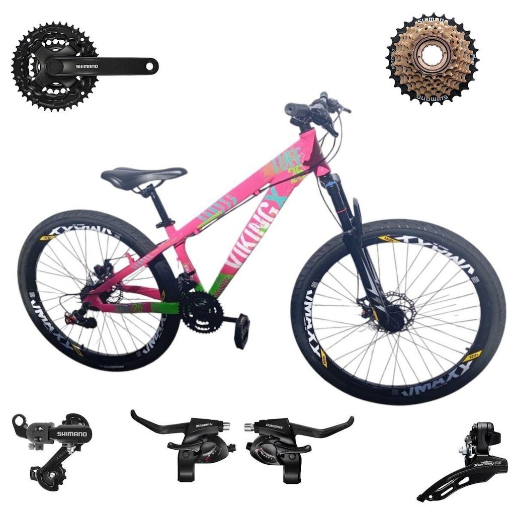 Bicicleta 26 VikingX T25 21v Componentes Shimanos Pneu Aro 26 Balão Preto