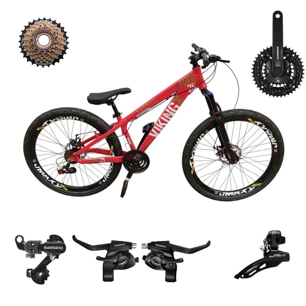 Bicicleta 26 VikingX T25 21v Freeride Aluminio Shimano Pneu Balão Flame