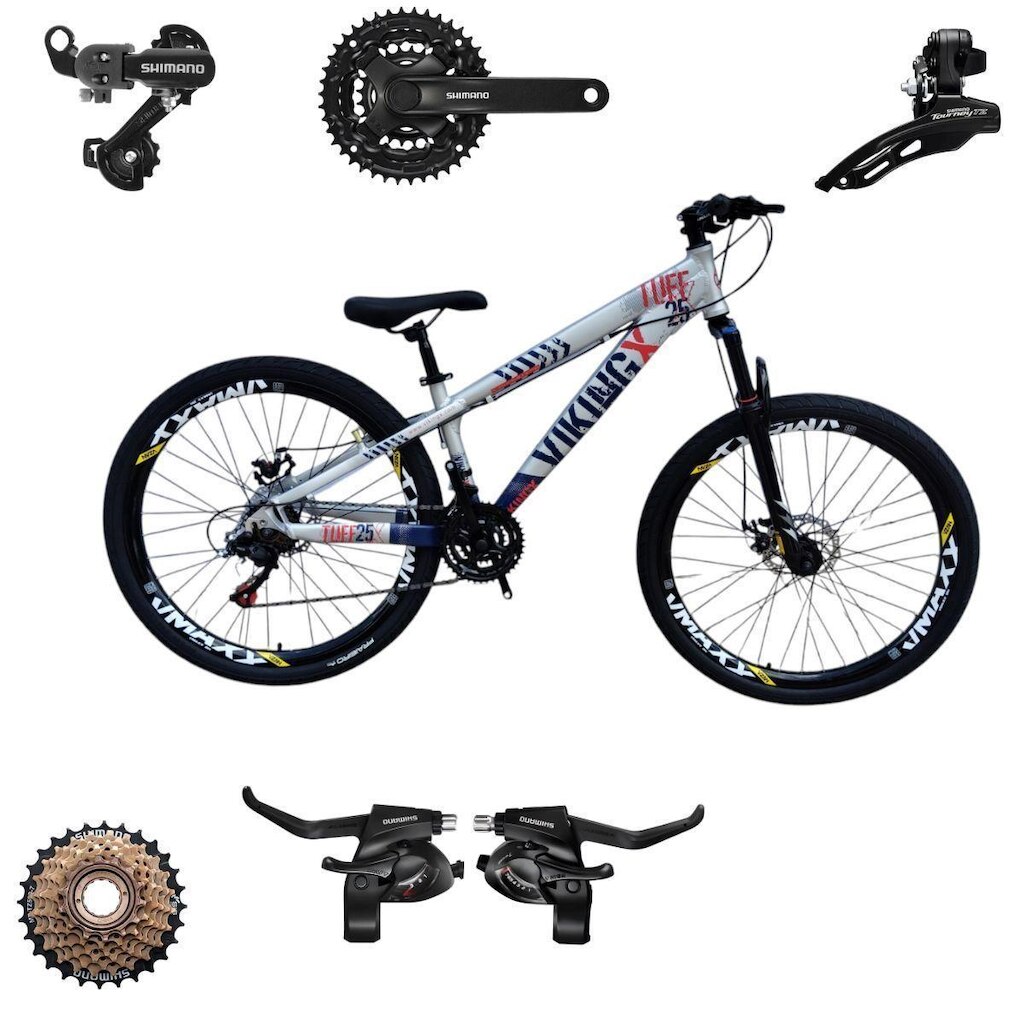 Bicicleta 26 VikingX T25 21v Freeride Aluminio Shimano Pneu Balão Flame