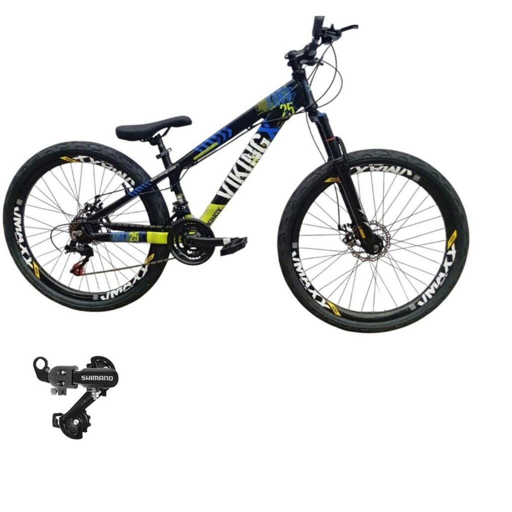Bicicleta 26 VikingX T25 21v Freeride Cambio Traseiro Shimano Pneu Balão Flame