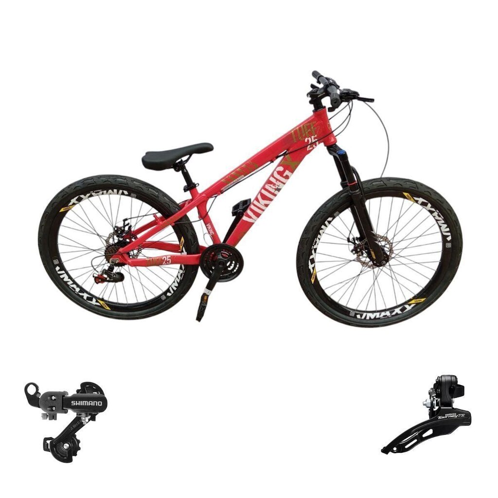 Bicicleta 26 VikingX T25 21v Freeride Cambios Shimano Pneu Balão Flame