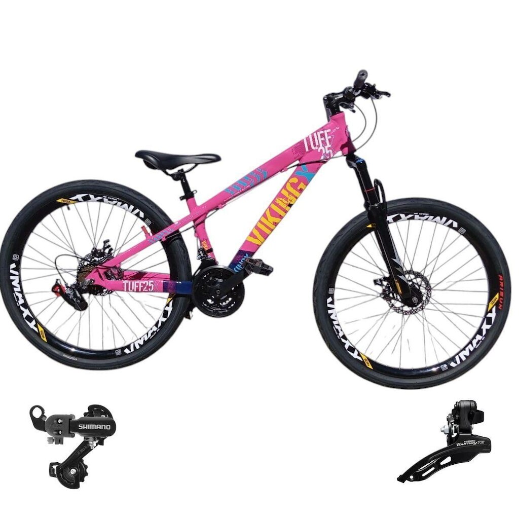 Bicicleta 26 VikingX T25 21v Freeride Cambios Shimano Pneu Balão Flame